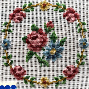 Vintage Preworked Decorator Needlepoint Canvas Floral Roses Dritz Design 6 x 6